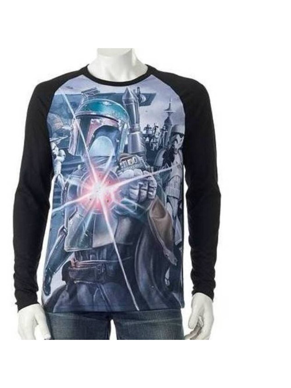 Disney Star Wars T-Shirt L Mens Bounty Hunter Black Long Sleeve Crew Tee